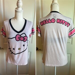 Vintage Hello Kitty Pale Pink & Black V-Neck Jersey Ringer T-Shirt Sanrio Large